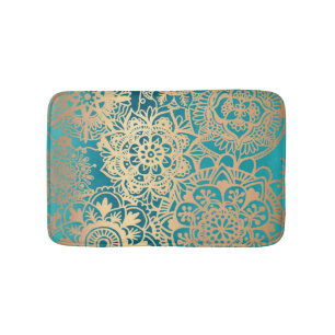Elegant Blauwgroen Groen en Gold Mandala Pattern Badmat