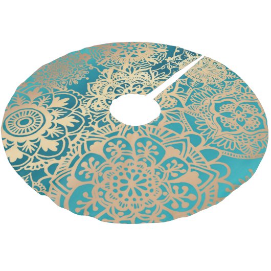Elegant Blauwgroen Groen en Gold Mandala Pattern Kerstboom Rok (Gekanteld)