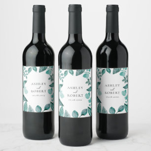 Elegant Blauwgroen groen gepersonaliseerde bruilof Wijn Etiket