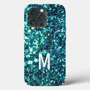 Elegant Blauwgroen Groen Glitter Custom monogramme iPhone 13 Pro Hoesje