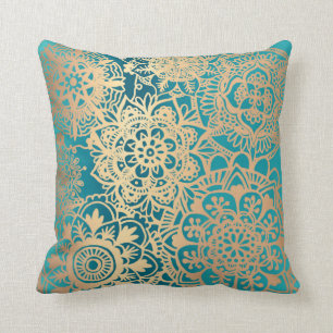 Elegant Blauwgroen groen goudpatroon Kussen