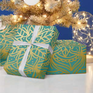 Elegant Blauwgroen groen goudpatroon Mandala Patte Cadeaupapier