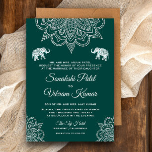 Elegant Blauwgroen Henna Indian Wedding Invitation Kaart