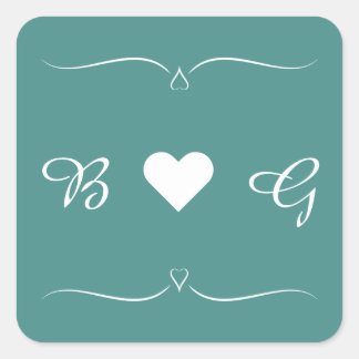 Elegant Blauwgroen Huwelijkshart Monogram Letter S Vierkante Sticker