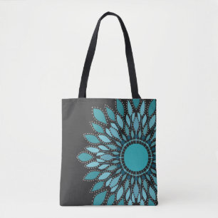Elegant Blauwgroen Lotus Flower Mandala Draagtas