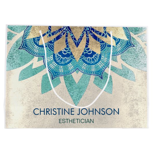 elegant blauwgroen lotus-logo ontwerp groot cadeauzakje (Achterkant)