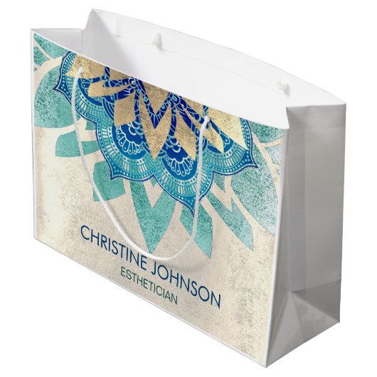 elegant blauwgroen lotus-logo ontwerp groot cadeauzakje (Achterkant Gekanteld)