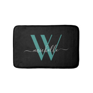 Elegant Blauwgroen Monogram Initiaal Naam Manuscri Badmat