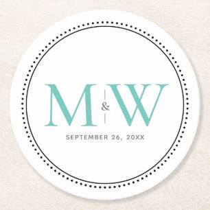 Elegant Blauwgroen Monogram Weddenschap Ronde Kartonnen Onderzetter