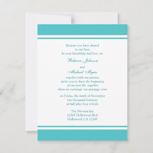 Elegant Blauwgroen Monogram Wedding Invites with D Kaart (Achterkant)