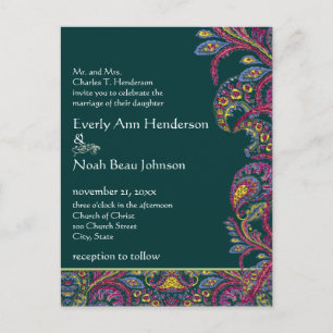 Elegant  Blauwgroen Paisley Wedding Invitation Uitnodiging Briefkaart