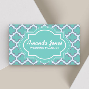 Elegant Blauwgroen Quatrefoil Wedding Planner Visitekaartje