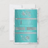 Elegant Blauwgroen Rhinetsone Jewel met marmergren RSVP Kaartje (Achterkant)