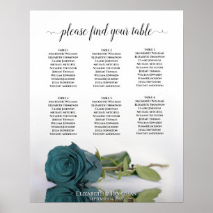 Elegant Blauwgroen Roos 6 Tafel-weduwenkaart Poster