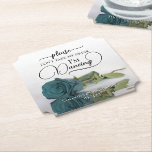 Elegant Blauwgroen Roos Neem mijn Drink bruiloft n Kartonnen Onderzetters