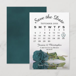 Elegant Blauwgroen Roos Romantic Wedding Calendar Save The Date