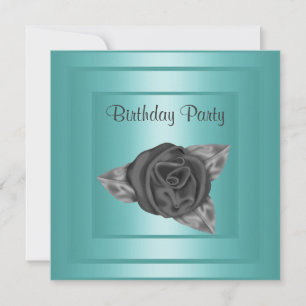 ELEGANT BLAUWGROEN ROSEBUD BIRTHDAY INVITATIE KAART