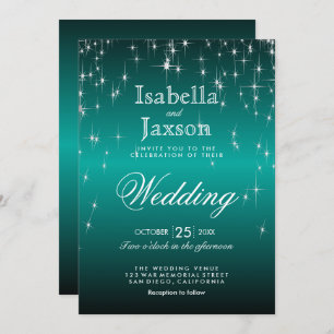 Elegant Blauwgroen Star Lights Wedding Invitation Kaart