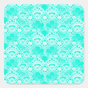 Elegant Blauwgroen Turquoise Lace Damask Pattern Vierkante Sticker