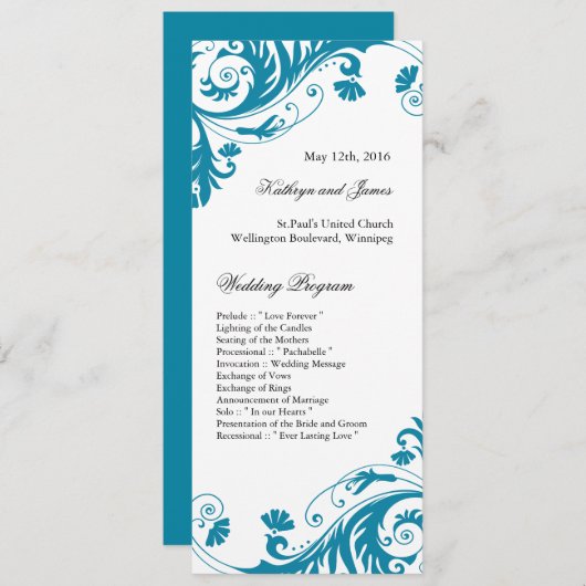 Elegant Blauwgroen Wedding Programs Programma (Voorkant / Achterkant)