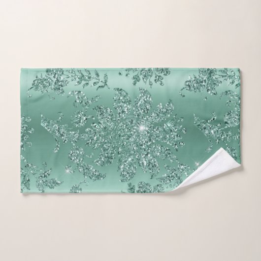 Elegant Blauwgroen zilveren glitter patroonontwerp Bad Handdoek (Handdoek)