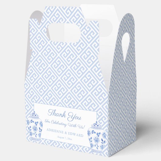 Elegant Bleek blauw en wit Grieks huwelijk Bedankdoosjes (Geopend)