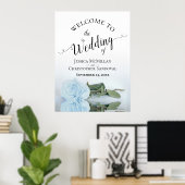 Elegant Bleek blauw Roos Calligrafie Weddenschap W Poster (Thuiskantoor)