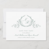 Elegant Bleek Green Waterverf Monogram Calligrafie Save The Date (Voorkant)