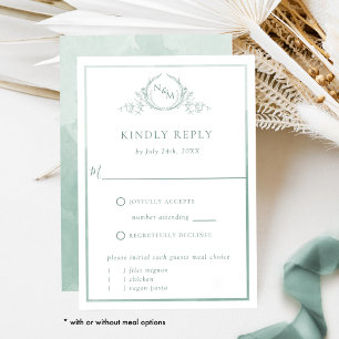 Elegant Bleek groen monogram en Waterverf RSVP Kaartje