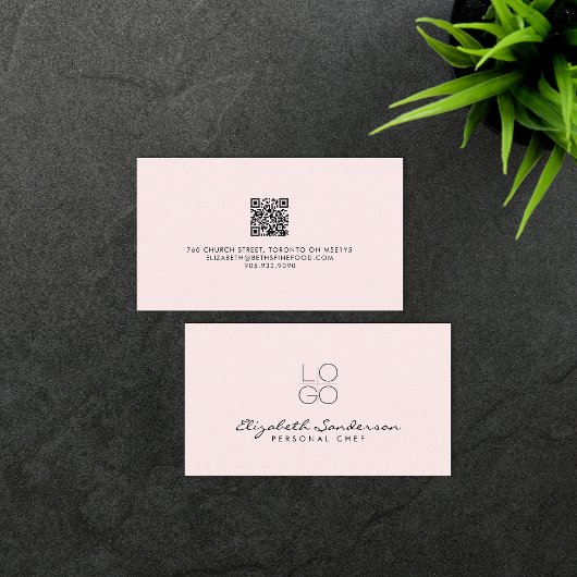 Elegant Bleek Roze Luxe Script QR CODE Visitekaartje