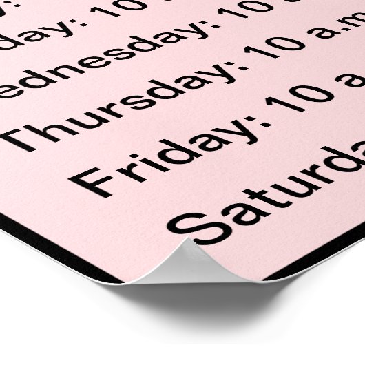 Elegant Bleek Roze met Black Script Salon Hours Poster (Hoek)