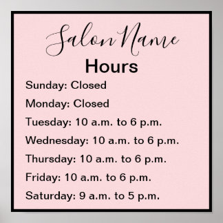 Elegant Bleek Roze met Black Script Salon Hours Poster