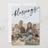 Elegant 'Blessings' Black Typographic Script Feestdagenkaart (Voorkant)