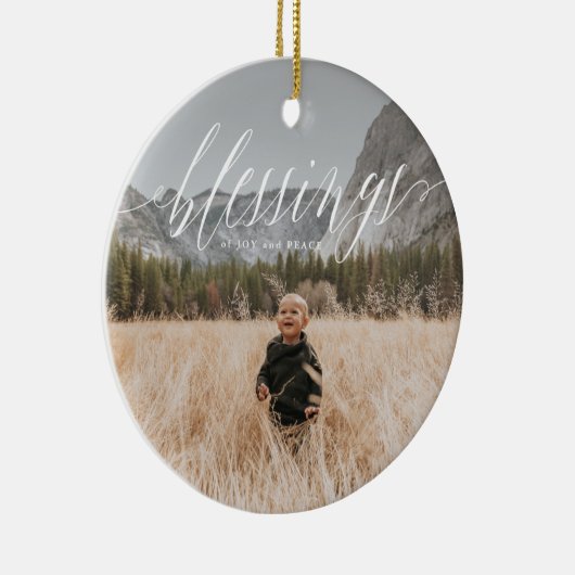 Elegant Blessings Script Holiday Ceramic Ornament (Rechts)