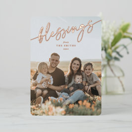 Elegant 'Blessings' Typografisch Manuscript Folie Feestdagenkaart