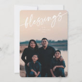 Elegant 'Blessings' White Typographic Script Feestdagenkaart (Voorkant)