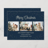 Elégant bleu 3 Photo Joyeuses Cartes de Noël (Devant / Derrière)