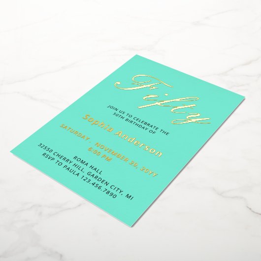 Elégant bleu 50e anniversaire Foil Invitation (Rotation)