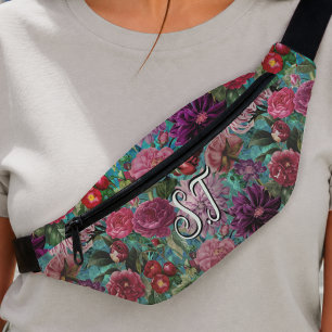 Élégant bleu aqua floral monogramme à bandoulière