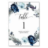 Elégant bleu aquarelle Floral Numéro de table (Dos)