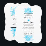 Elégant bleu aquarelle Floral Wedding Invitations<br><div class="desc">Ce design présente d'élégantes fleurs d'aquarelle bleue. Les belles fleurs bleues du bouquet sont placées sur une élégante ligne noire. Une aquarelle simple et élégante de fleurs disposées au-dessus et au-dessous du libellé avec une fleur centrale reliant les noms de la mariée et du marié. La police de caractères élégante...</div>