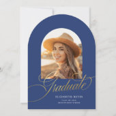 Élégant Bleu Arc Photo Faire-part de graduation (Devant)
