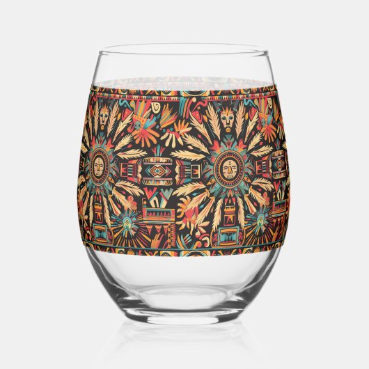 Elégant bleu "Aztec Dream" Verre à vin sans charme (Recto)