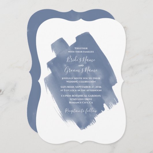 Elégant bleu azur Aquarelle Mariage Invitations (Devant / Derrière)