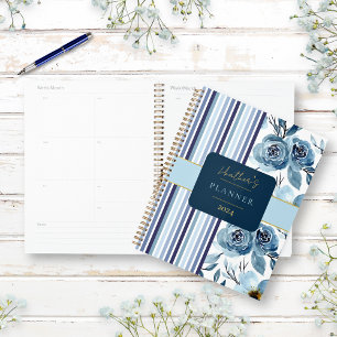 Elégant bleu blanc aquarelle Floral Personnalisé a