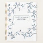 Elégant Bleu & blanc Bleu Français toile Planner<br><div class="desc">Élégant planificateur personnalisé non daté avec des bêtes de toile françaises bleues et blanches sur branches d'arbres sur un arrière - plan blanc</div>