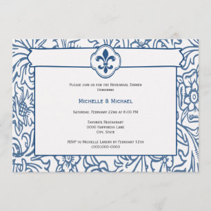 Elégant Bleu Blanc Fleur de Lis Invitations Événem