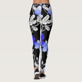 Élégant Bleu Blanc Noir Leggings Floraux (Dos)