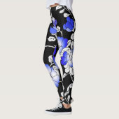 Élégant Bleu Blanc Noir Leggings Floraux (Gauche)