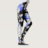 Élégant Bleu Blanc Noir Leggings Floraux (Droite)